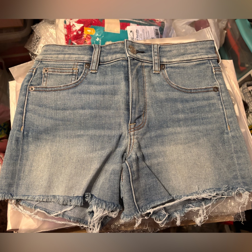 American Eagle Outfitters Light Blue Frayed Hem Denim Shorts